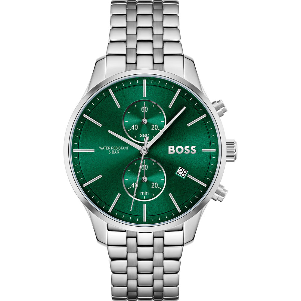 Men's Green Dial Hugo Boss Stainless Steel Chronograph Watch -HB1513975